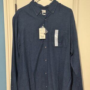 Croft & Barrow Navy Blue Houndstooth Flannel Long Sleeve Shirt Size Large